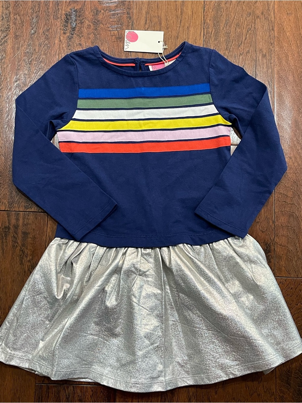 Mini Boden Navy Multicolor Stripe & Silver Skirt Girls' Dress